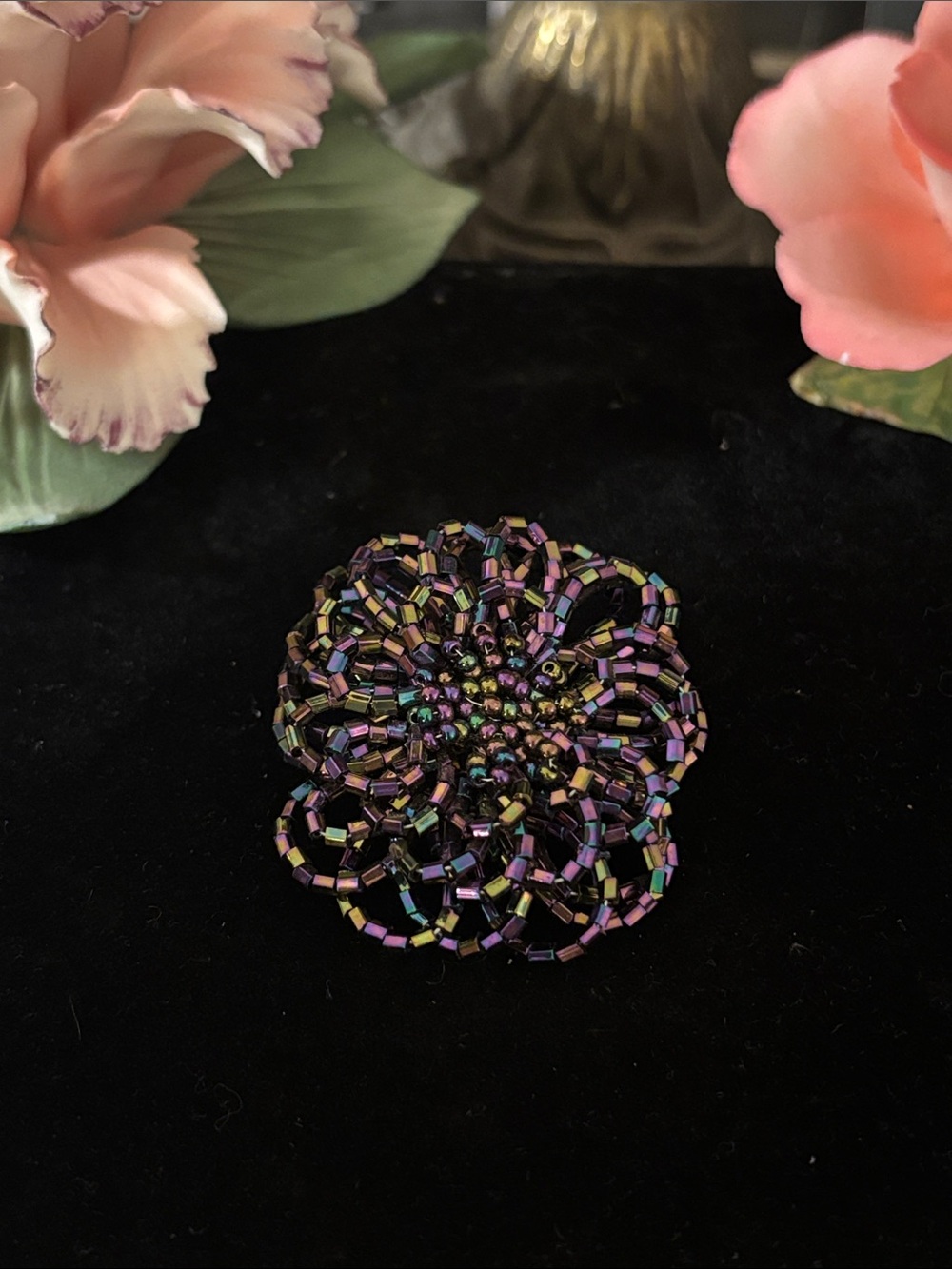 Iridescent Multicolor Floral Beaded Brooch - Women Jewelry
